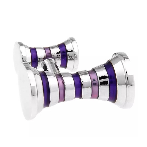 Elegant Double Barrel Two Tone Purple and Silver Cufflinks - Picture 3 of 16